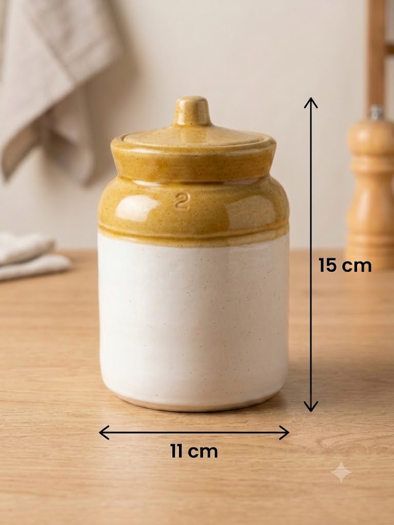 Barniwala 1000 ML Ceramic Storage Jar with Lid | Premium Cylindrical Kitchen Container for Pickle, Achar, Spices, Sugar, Tea, Coffee, Dry Fruits & Snacks | Stylish Pantry Organizer & Food Storage Canister