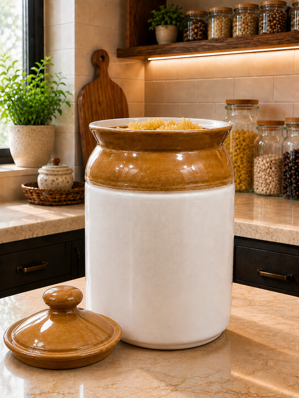 Barniwala 500 ML Ceramic Cylindrical Storage Jar with Lid | Premium Kitchen Container for Pickle, Achar, Spices, Sugar, Tea, Coffee, Dry Fruits & Snacks | Stylish Pantry Organizer & Food Storage Canister