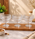 YUJING Glass Dessert Bowls Set of 3 | Elegant Ribbed Crystal Glass Ice Cream & Pudding Bowls | Dessert Cups for Ice Cream, Mousse, Custard, Fruit, Snacks & Sweets | Stylish Serving Bowls for Home & Parties
