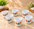 Cello Vogua Meadow Cup Set of 6, 100 ml, White Floral Printed Tea and Coffee Cups