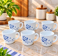 Cello Ricca Dainty Blue Cups 100 ML, Pack of 6 | Elegant Blue Floral Printed Tea Cups for Tea, Coffee, Milk & Espresso | Stylish Small Beverage Cups for Home, Office & Daily Use