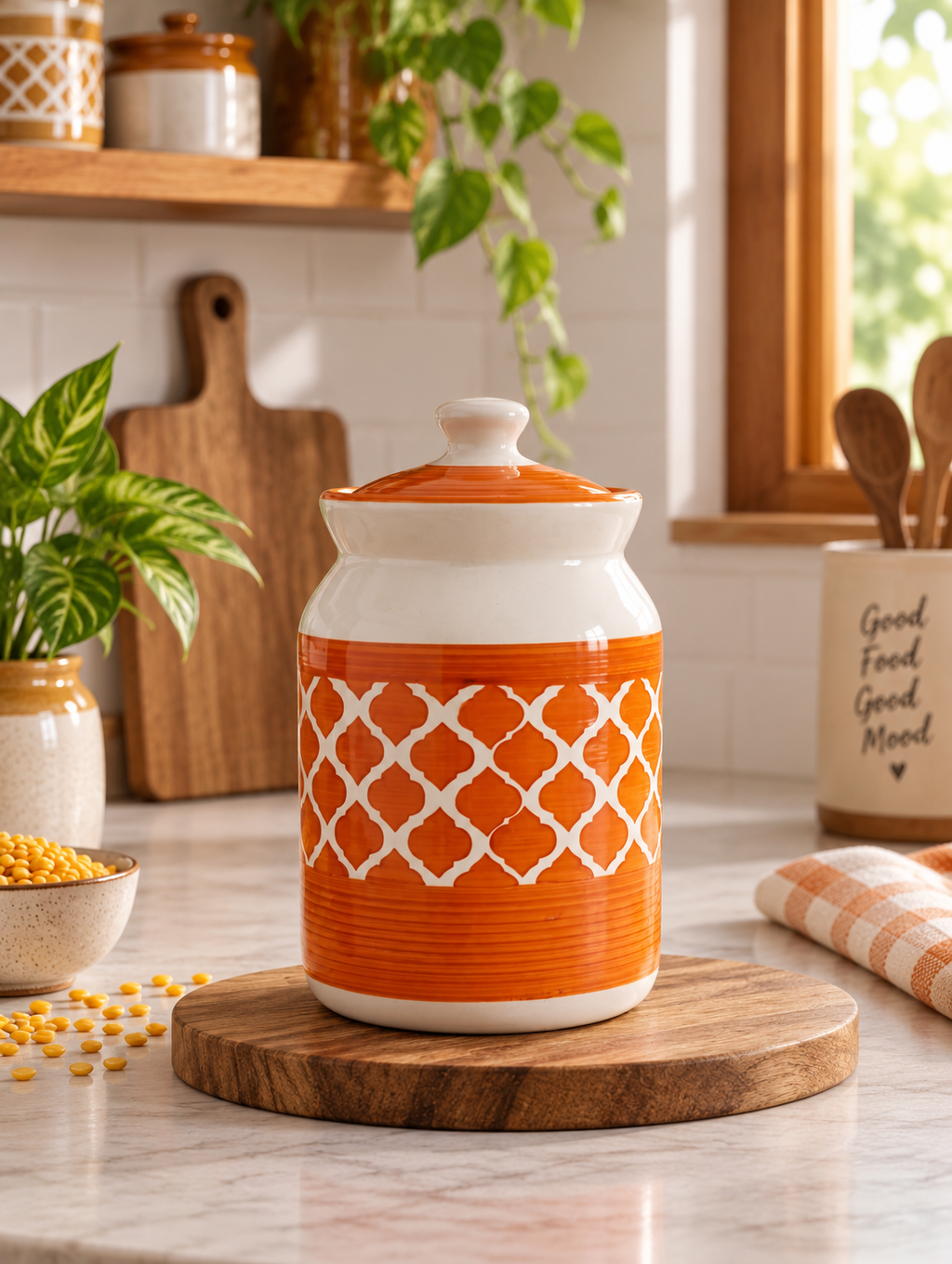 Barniwala 2500 ML Ceramic Cylindrical Storage Jar with Lid | Premium Kitchen Container for Pickle, Achar, Spices, Sugar, Tea, Coffee, Dry Fruits & Snacks | Stylish Pantry Organizer & Food Storage Canister