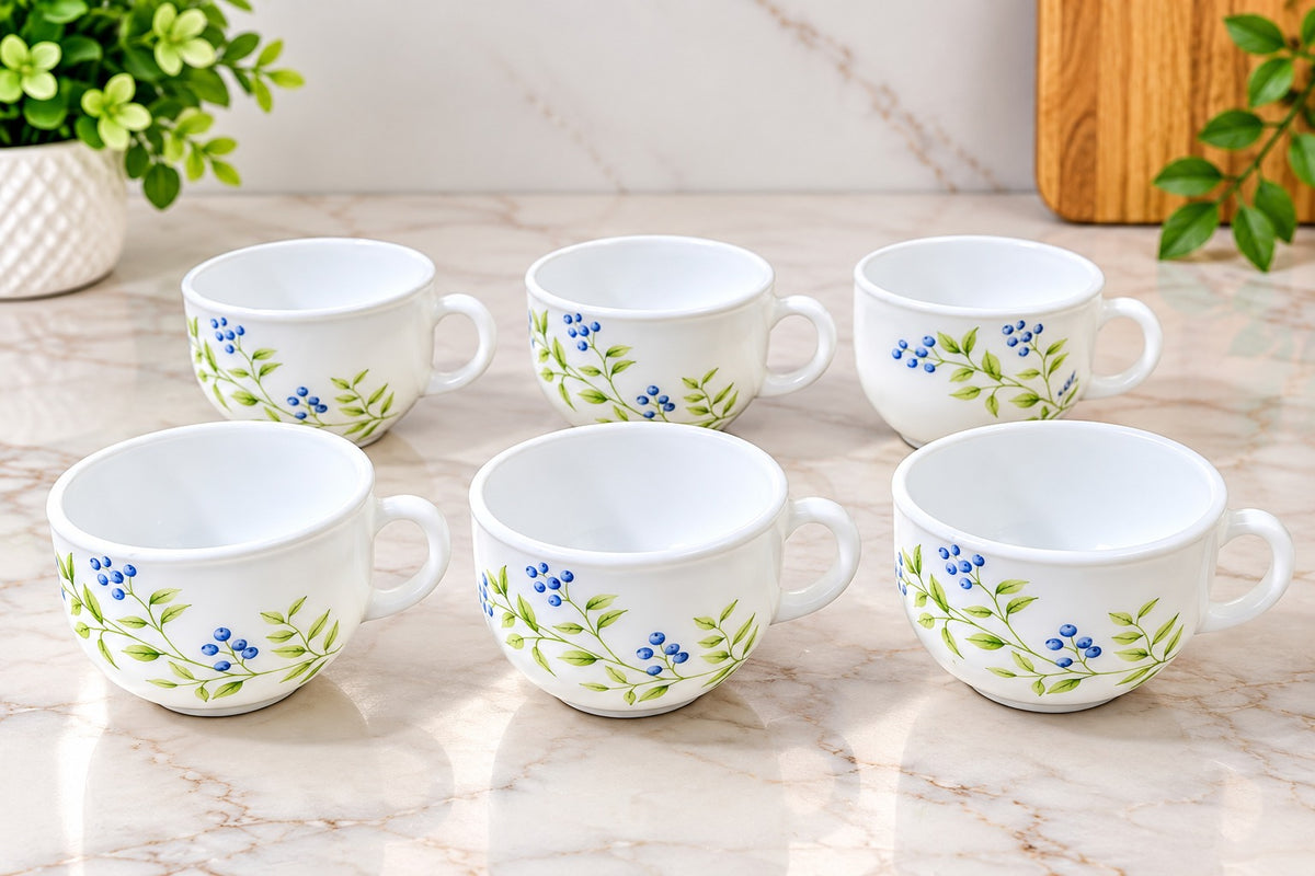 La Opala Lush Greens Glass Cups Set of 6, 100 ML Capacity Each, Elegant Green Design, Stylish Drinkware for Home, Office and Everyday Use