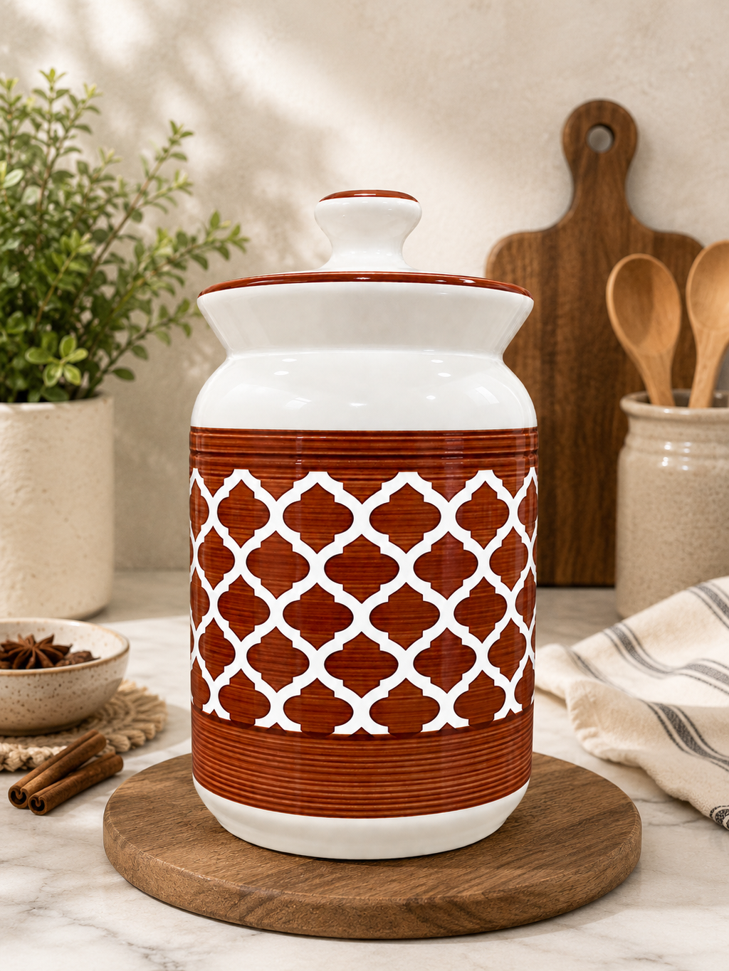 Barniwala 2000 ML Ceramic Cylindrical Storage Jar with Lid | Premium Large Kitchen Container for Pickle, Achar, Spices, Sugar, Tea, Coffee, Dry Fruits & Snacks | Stylish Pantry Organizer & Food Storage Canister
