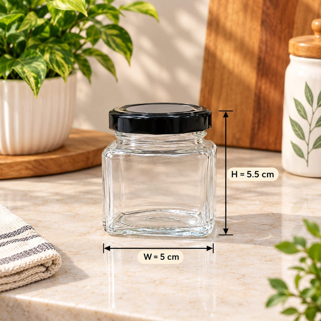 Barniwala 12 Pcs Glass Spice Jar Set with Black Lids & Wooden Spice Rack | Kitchen Masala Organizer | Transparent Spice Containers for Salt, Pepper, Turmeric, Chilli, Herbs & Seasonings