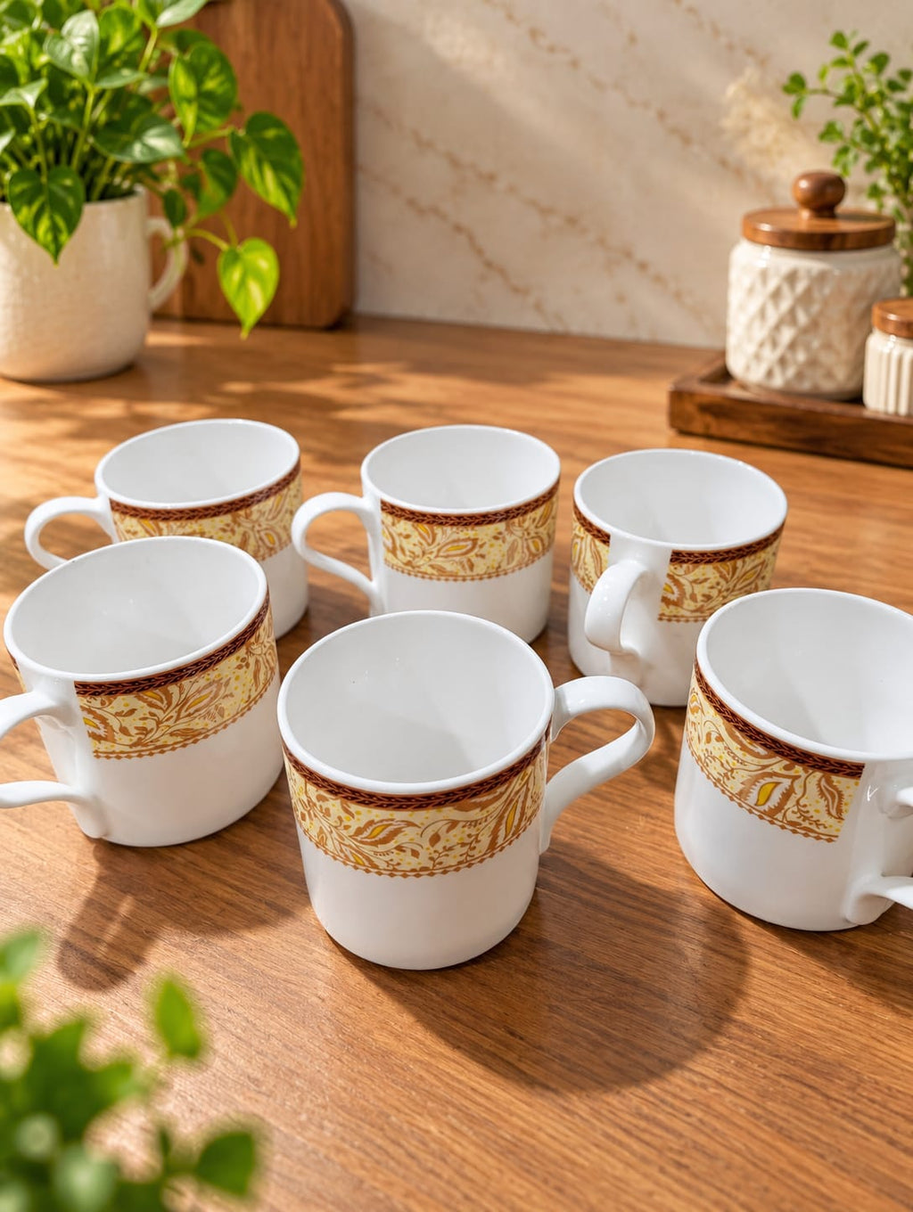 BHARAT Cup Set 6 Pcs King Magic Series 200 ML | Stylish White Tea & Coffee Cups with Golden Decorative Design | Premium Cup Set for Home, Office & Gifting