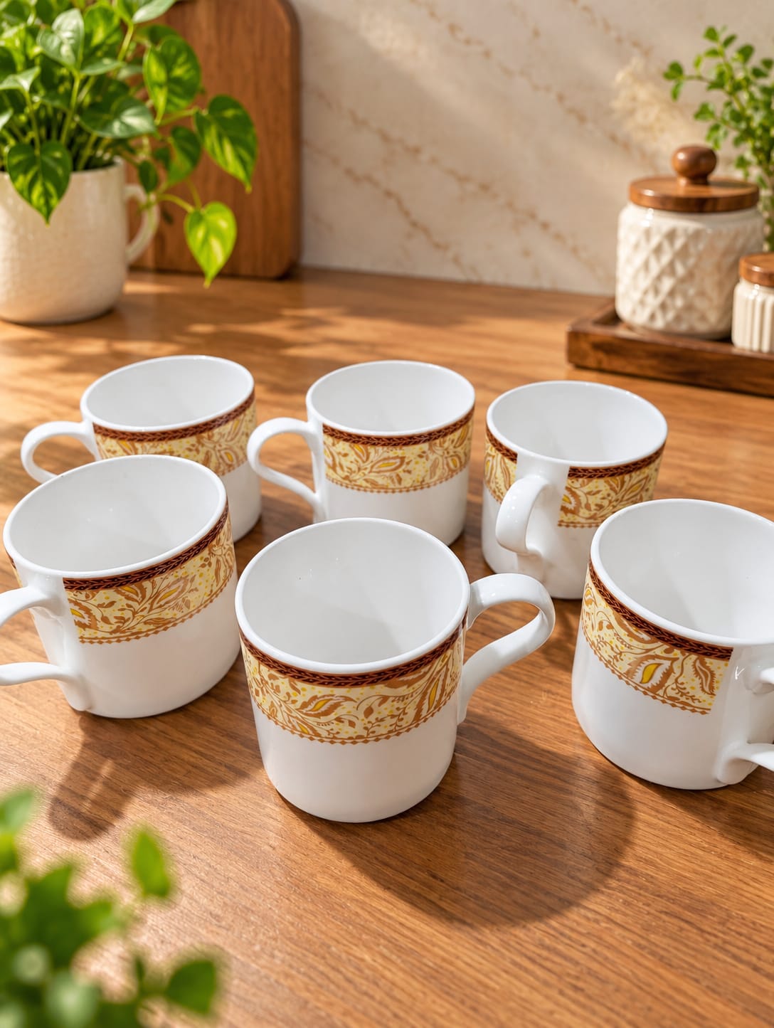 BHARAT Cup Set 6 Pcs King Magic Series 200 ML | Stylish White Tea & Coffee Cups with Golden Decorative Design | Premium Cup Set for Home, Office & Gifting