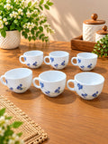 La Opala Blue Orchids Cup Set of 6, 100 ML | Elegant White Cups with Blue Floral Design | Premium Opalware Tea & Coffee Cups for Home, Office & Gifting