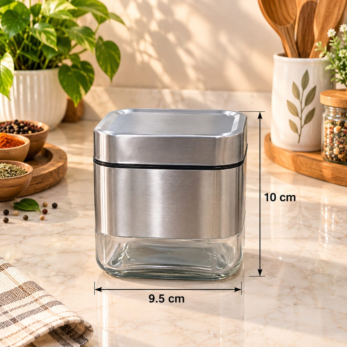 Barniwala 9 Pcs Steel & Glass Canister Set with Lids | Premium Kitchen Storage Containers for Tea, Coffee, Sugar, Spices, Dry Fruits, Pulses & Snacks | Modern Pantry Organizer