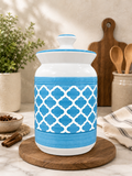 2000 ML Ceramic Storage Jar with Lid | Blue & White Decorative Cylindrical Kitchen Container | Airtight-Style Covered Canister for Dry Fruits, Spices, Tea, Coffee & Dry Food Storage