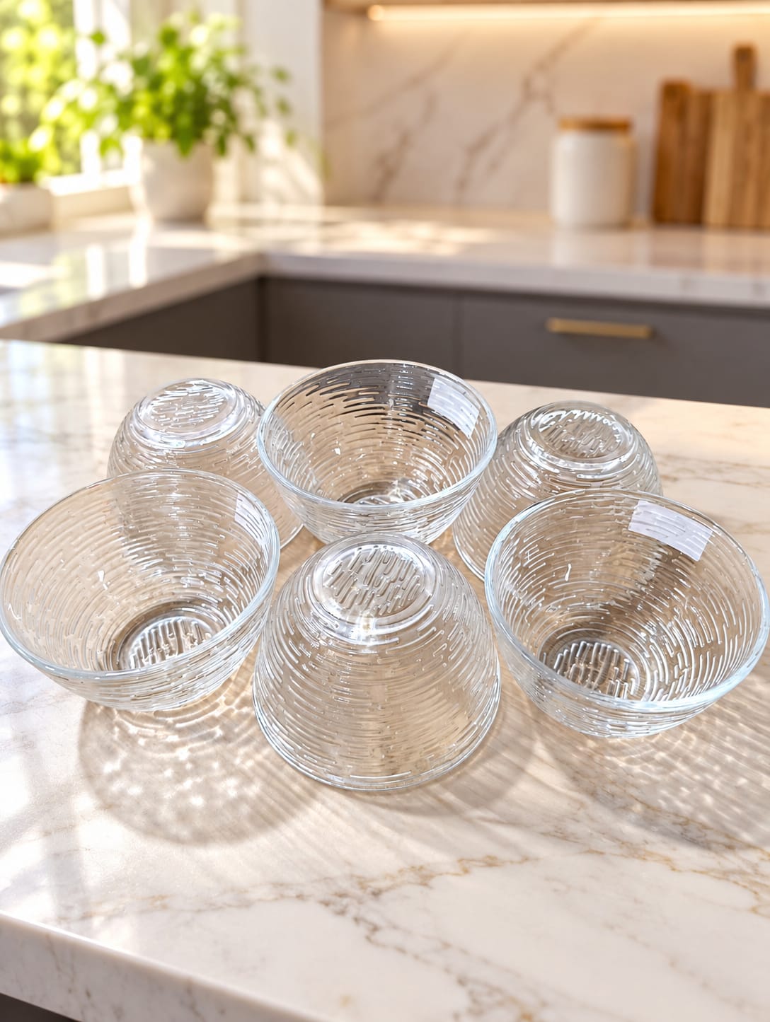 Ribbed Pattern Glass Dessert Bowls Set of 6 | Clear Glass Serving Bowls for Ice Cream, Desserts, Snacks & Fruits | Elegant Tableware