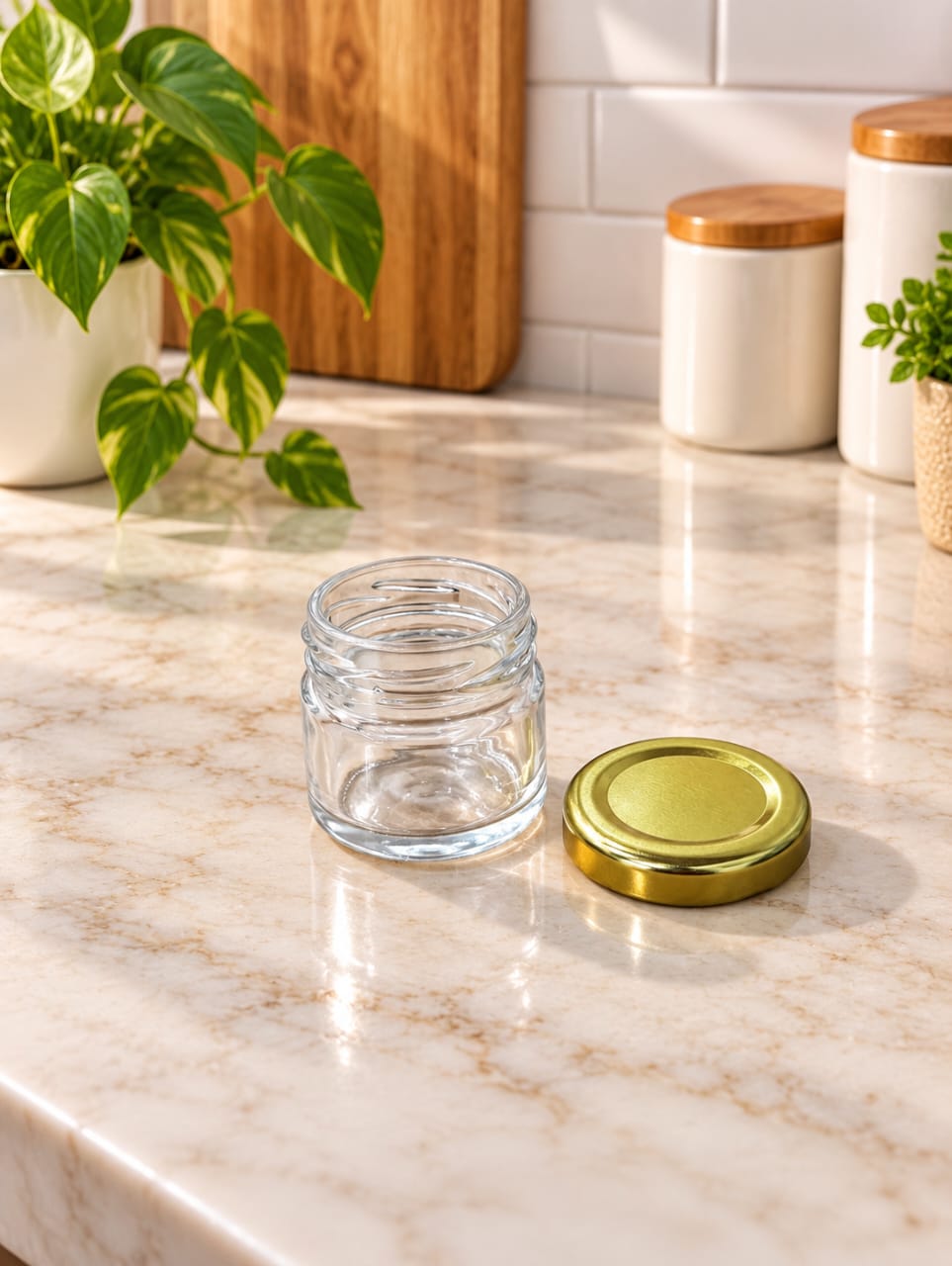 30 ML Cylindrical Glass Jars with Golden Metal Lid, Set of 12 | Mini Clear Glass Storage Containers for Spices, Dry Fruits, Honey, Candles, Crafts & Kitchen Use