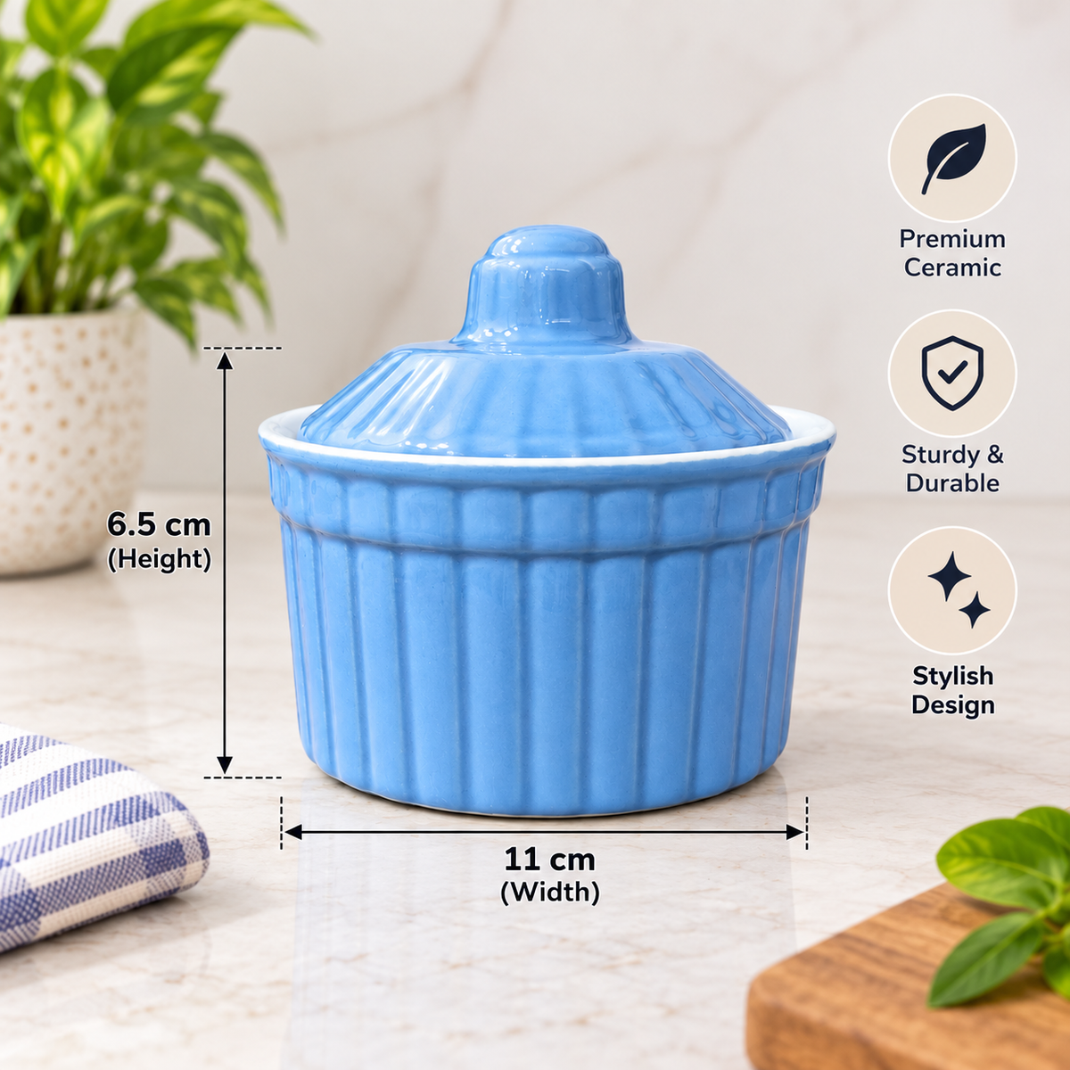 250 ML Ceramic Butter Pot with Lid | Pack of 3| Multipurpose Kitchen Storage Container for Butter, Ghee, Spreads & Condiments | Decorative Ceramic Food Storage Jar