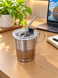 Steel Coffee Cup with Handle, Stainless Steel Coffee Mug with Lid & Straw | Reusable Hot & Cold Beverage Cup for Coffee, Tea, Milk, Juice, Office, Home & Travel