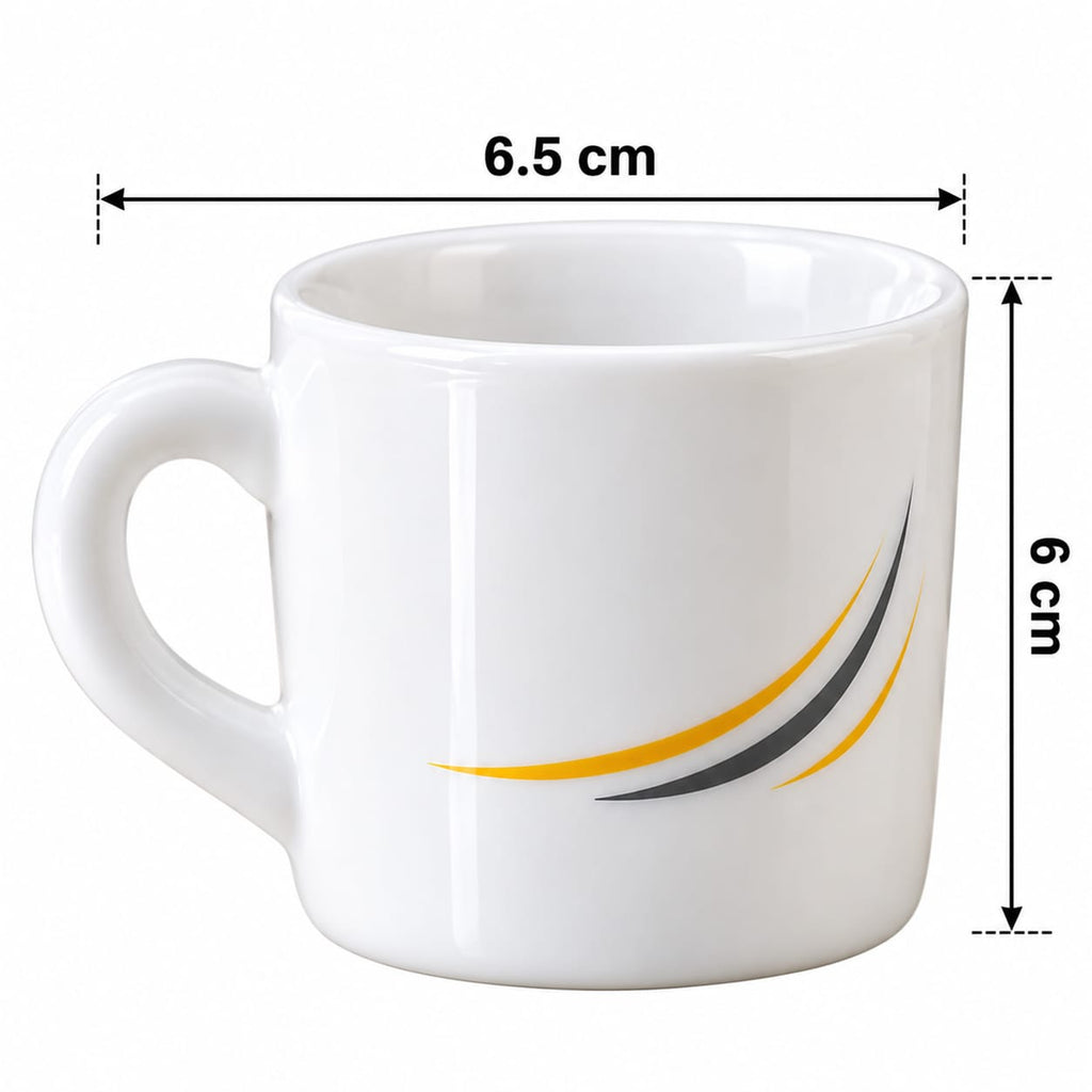 CELLO Stella Golden Arc Cup Set of 6, 100 ML | Elegant White Tea & Coffee Cups with Golden & Black Arc Design | Stylish Cups for Home & Office