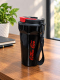 Barniwala Coffee Cup with Sipper Lid & Carry Strap, 1 Pc | Reusable Travel Coffee Mug | Portable Drinking Cup for Coffee, Tea, Cold Drinks & Beverages | Black