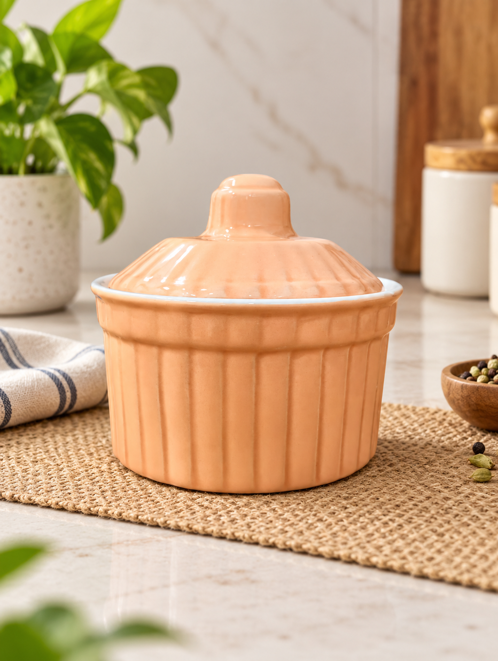 250 ML Ceramic Butter Pot with Lid | Multipurpose Kitchen Storage Container | Butter, Ghee & Condiment Holder | Decorative Ceramic Food Storage Jar | Pack of 3