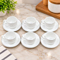White Ceramic Tea Cup & Saucer Set of 6 | Elegant Coffee Cups with Matching Saucers | Premium Tableware Set for Tea, Coffee, Cappuccino & Hot Beverages