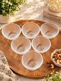 Dessert Glass Bowls Set of 6 | Fluted Ribbed Floral Pattern Glass Bowls with Decorative Flower Base | Elegant Ice Cream Dessert Serving Bowls for Pudding, Mousse, Fruits, Custard, Sweets & Snacks