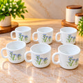 La Opala Blue Florets Cup Set of 6 | 120 ML Small Tea & Coffee Cups | Elegant Floral Printed Cups for Home, Office & Gifting
