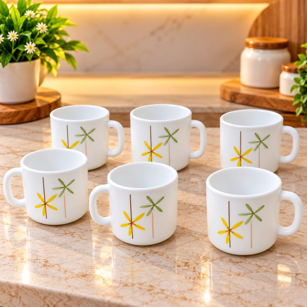 La Opala Autumn Flower Cup Set of 6 | 120 ML Floral Printed Tea & Coffee Cups | Elegant Cups for Home, Office & Gifting