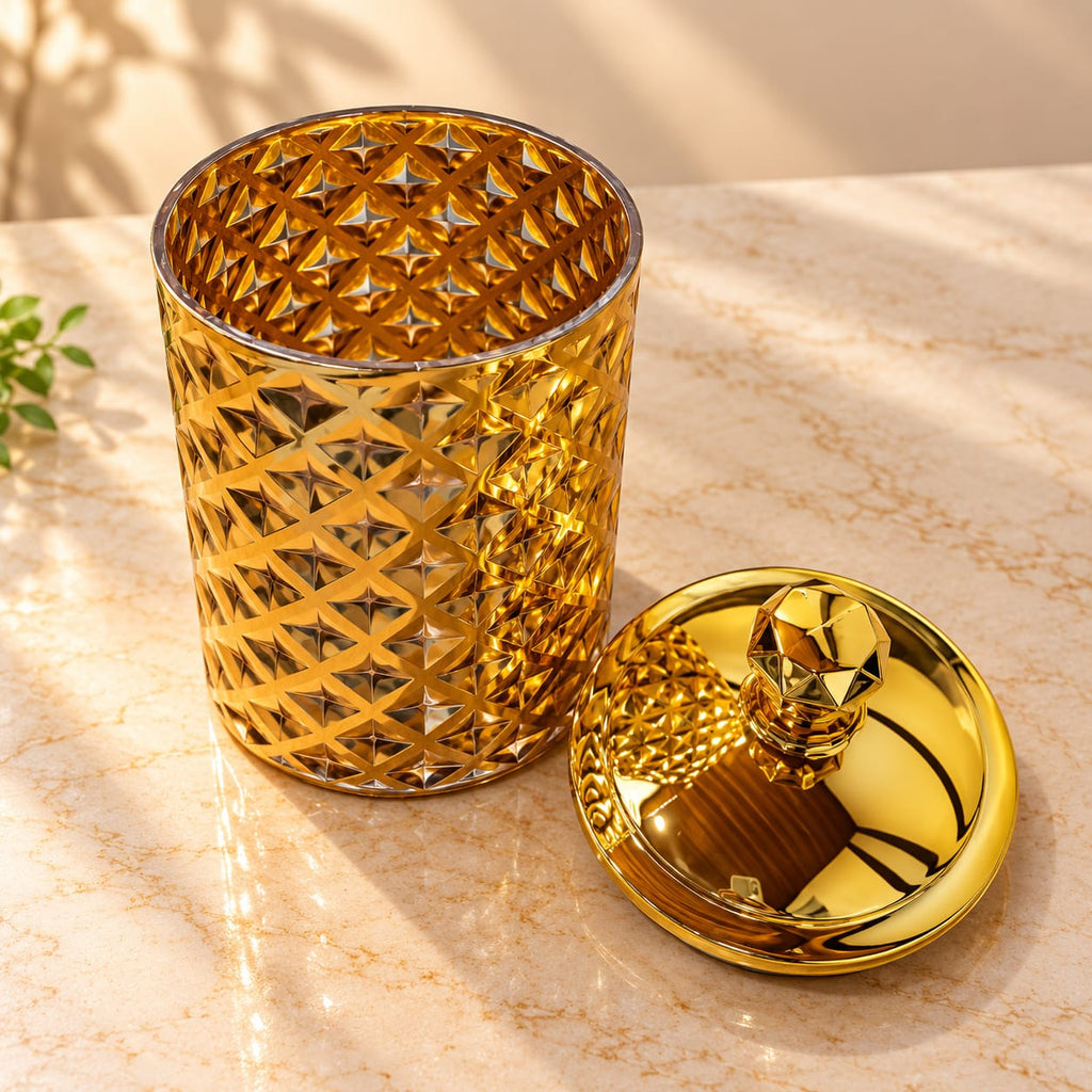 Deluxe Trellis Design Storage Canister 800 ML | Premium Golden Decorative Airtight Container with Lid | Kitchen, Dry Fruits, Spices & Multipurpose Storage Jar