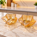 Amber Star Glass Bowl Set of 2 | Decorative Flower-Shaped Glass Serving Bowls | Elegant Amber Glass Bowls for Snacks, Desserts & Home Décor