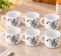 CELLO Roma Black Swirl Cups Set of 6, 140 ML Each | Elegant Printed Tea & Coffee Cups | Stylish Ceramic Cups for Home, Office & Gifting