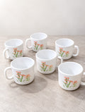 La Opala Pink Florets Cup Set of 6, 120 ML Each | White Floral Printed Tea & Coffee Cups | Elegant Drinkware Set for Home, Office & Gifting