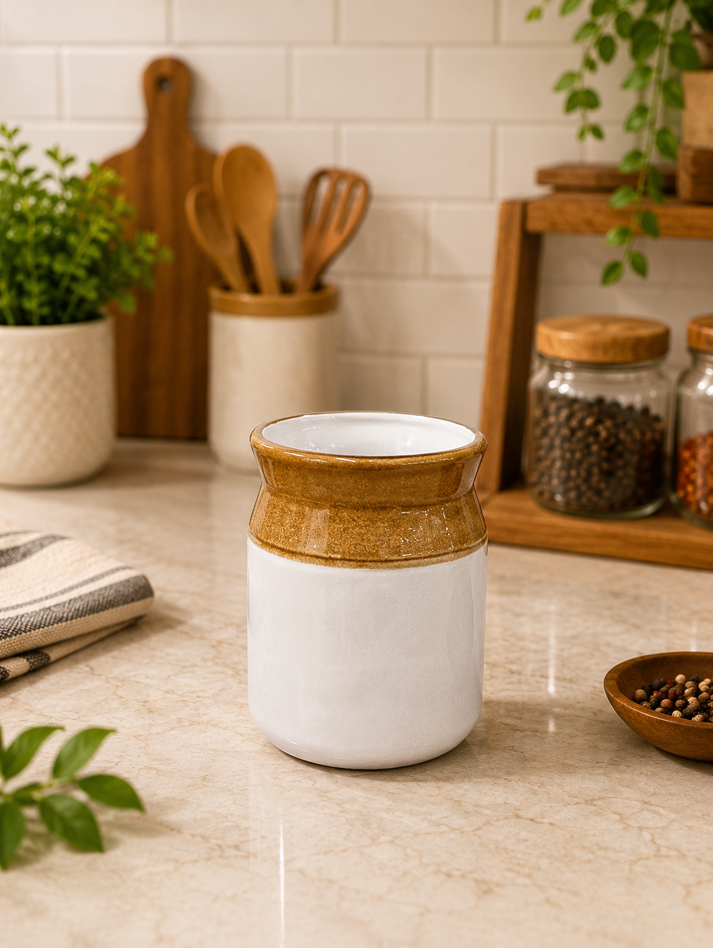 Barniwala 150 ML Ceramic Cylindrical Storage Jar with Lid | Premium Mini Kitchen Container for Pickle, Achar, Spices, Sugar, Tea, Coffee, Dry Fruits & Snacks | Stylish Pantry Organizer & Food Storage Canister