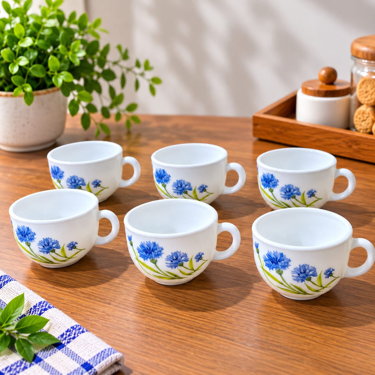 La Opala Floral Fountain Cup Set of 6, 100 ML Each, Elegant Floral Design Tea Cups, Premium Opalware Cups for Tea, Coffee, Milk & Daily Use
