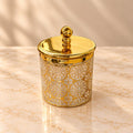 Deluxe Moroccan Geometric Pattern Decorative Canister with Lid | 550 ML | Elegant Gold Finish Storage Container for Kitchen, Home & Décor