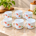 La Opala Scarlet Duet Cup Set of 6, 120 ml Each, White Floral Tea & Coffee Cups