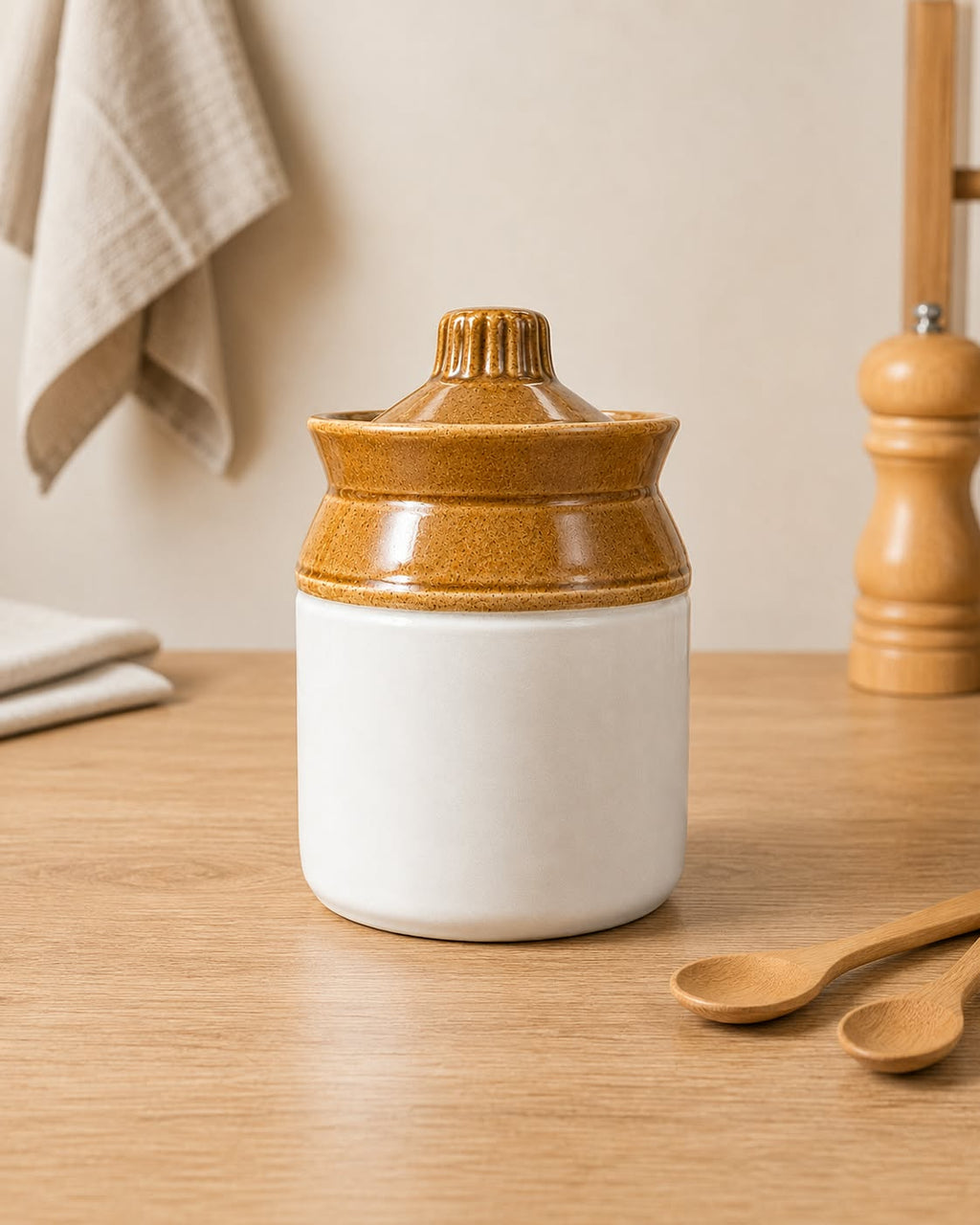 Barniwala 200 ML Ceramic Cylindrical Storage Jar with Lid | Premium Kitchen Container for Pickle, Achar, Spices, Sugar, Tea, Coffee, Dry Fruits & Snacks | Stylish Pantry Organizer & Food Storage Canister