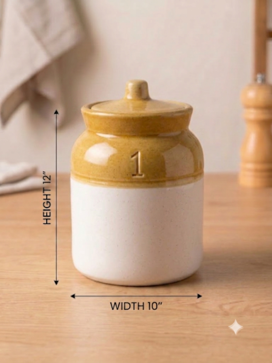 Barniwala 500 ML Ceramic Cylindrical Storage Jar with Lid | Premium Kitchen Container for Pickle, Achar, Spices, Sugar, Tea, Coffee, Dry Fruits & Snacks | Stylish Pantry Organizer & Food Storage Canister