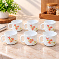 La Opala Coral Charm Cup Set of 6 | 120 ML Floral Printed Coffee & Tea Cups | Elegant White Opalware Cups for Home, Office & Gifting
