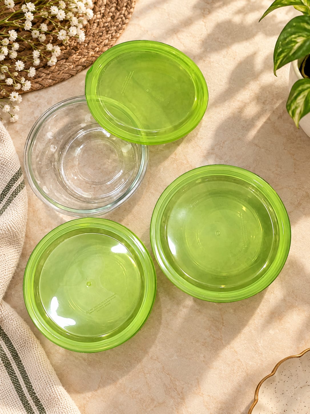 Barniwala Glass Storage Bowls with Green Airtight Lids, Pack of 3 | Transparent Kitchen Containers for Dry Fruits, Nuts, Snacks, Fruits, Leftovers & Food | Multipurpose Refrigerator & Pantry Organizer