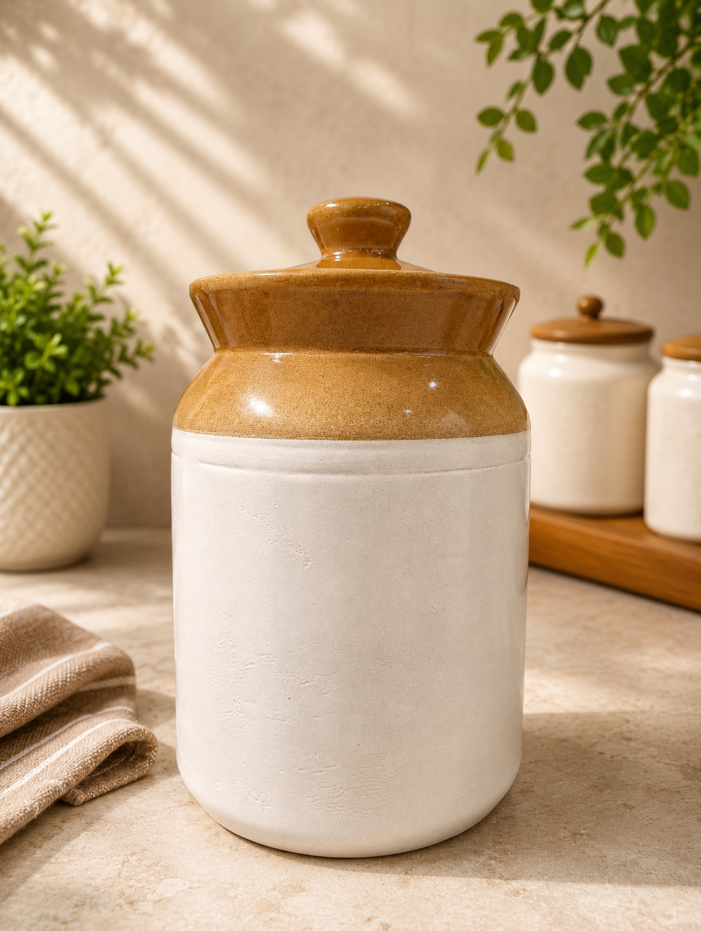 Barniwala 2500 ML Ceramic Cylindrical Storage Jar with Lid | Premium Large Kitchen Container for Pickle, Achar, Spices, Sugar, Tea, Coffee, Dry Fruits & Snacks | Stylish Pantry Organizer & Food Storage Canister