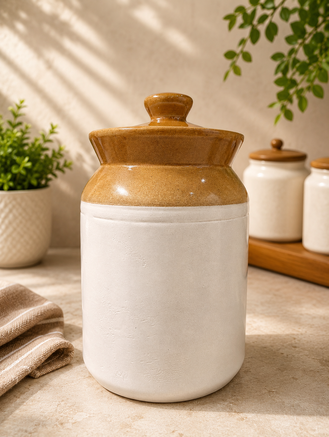 Barniwala 2500 ML Ceramic Cylindrical Storage Jar with Lid | Premium Large Kitchen Container for Pickle, Achar, Spices, Sugar, Tea, Coffee, Dry Fruits & Snacks | Stylish Pantry Organizer & Food Storage Canister