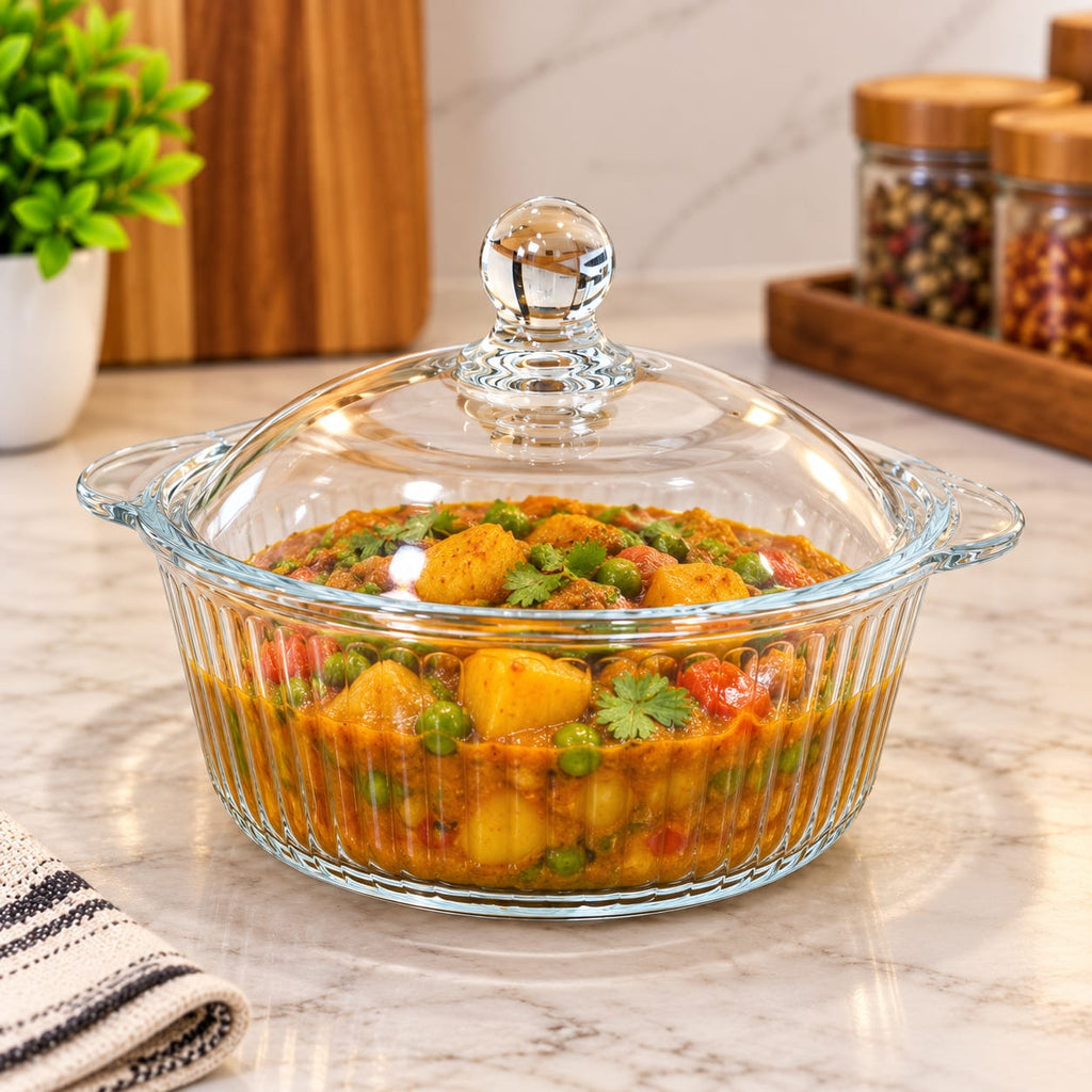 Barniwala Crystal Glass Pot with Lid, 1 Pc | Elegant Transparent Kitchen Storage Container | Multipurpose Serving & Storage Jar for Dry Fruits, Snacks, Sweets, Sugar & More