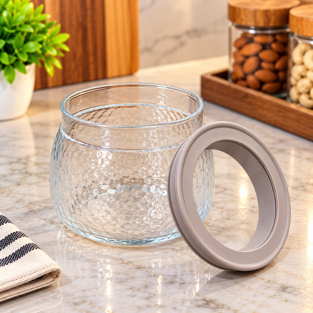 Barniwala Diamond Glass Storage Jar 790 ML, 1 Pc | Textured Transparent Kitchen Container with Lid | Premium Multipurpose Jar for Dry Fruits, Cookies, Snacks, Sugar, Tea & Coffee