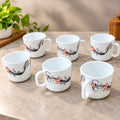 La Opala Scarlet Blooms Cup Set of 6, 120 ml Each, White Floral Design Tea & Coffee Cups