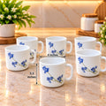 La Opala Blue Orchids Cup Set of 6 | 120 ML Floral Printed Tea & Coffee Cups | Elegant White Cups for Home, Office & Gifting
