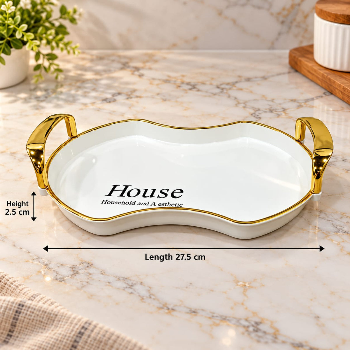 Acrylic Serving Tray Set of 3 | Premium Decorative Serving Platters with Golden Handles & Elegant Design | Multipurpose Food Serving Tray for Snacks, Sweets, Dry Fruits, Tea & Coffee
