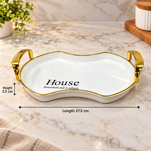 Acrylic Serving Tray Set of 3 | Premium Decorative Serving Platters with Golden Handles & Elegant Design | Multipurpose Food Serving Tray for Snacks, Sweets, Dry Fruits, Tea & Coffee
