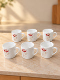 Clay Craft Cup Set 6 Pcs 200 ML Mini Raja 039 | White Tea & Coffee Cups with Red Rose Floral Design | Stylish Mini Cups for Tea, Coffee & Serving