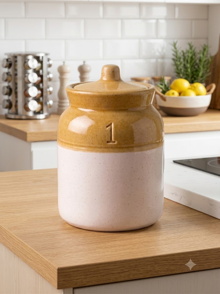 Barniwala 500 ML Ceramic Cylindrical Storage Jar with Lid | Premium Kitchen Container for Pickle, Achar, Spices, Sugar, Tea, Coffee, Dry Fruits & Snacks | Stylish Pantry Organizer & Food Storage Canister