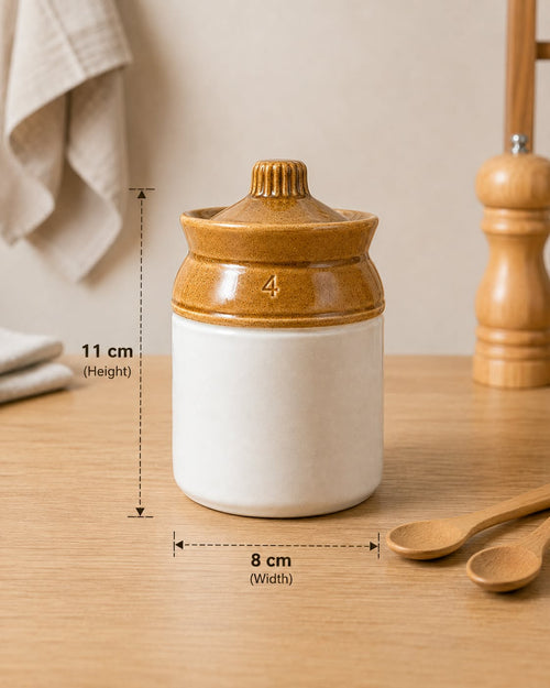 Barniwala 200 ML Ceramic Cylindrical Storage Jar with Lid | Premium Kitchen Container for Pickle, Achar, Spices, Sugar, Tea, Coffee, Dry Fruits & Snacks | Stylish Pantry Organizer & Food Storage Canister