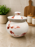 Barniwala 350 ML Ceramic Marbled Handi Storage Jar with Lid | Pack of 2 | Decorative Kitchen Canister for Pickle, Spices, Sugar, Tea, Coffee, Dry Fruits & Snacks