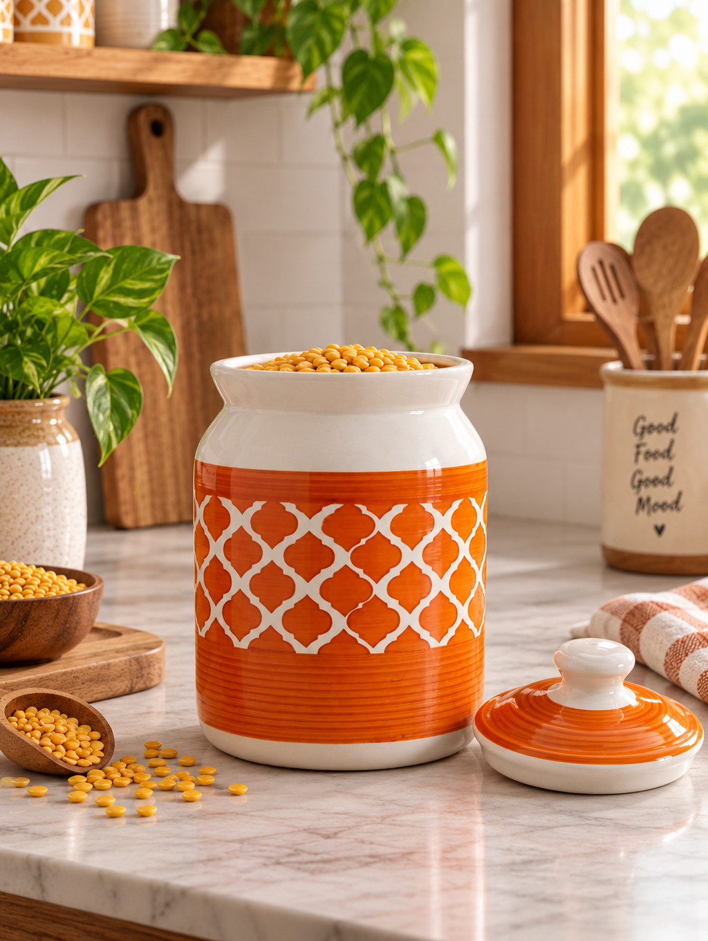 Barniwala 2500 ML Ceramic Cylindrical Storage Jar with Lid | Premium Kitchen Container for Pickle, Achar, Spices, Sugar, Tea, Coffee, Dry Fruits & Snacks | Stylish Pantry Organizer & Food Storage Canister